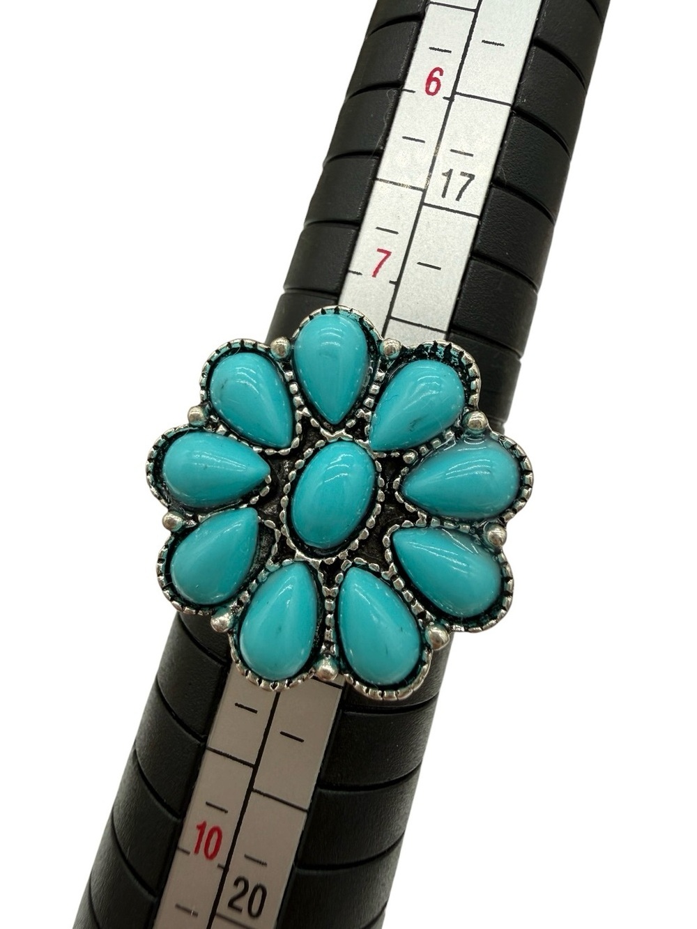 Faux Turquoise Flower Cluster Statement Ring - Women’s Costume Jewelry